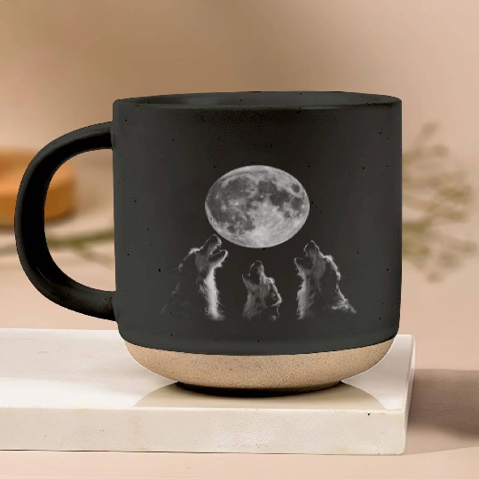 Irish Wolfhound Dog Howling Moon Pottery Mugs