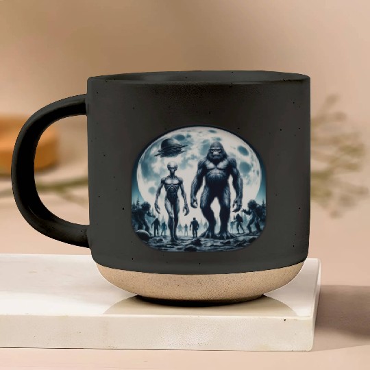 Alien And Bigfoot Sasquatch Moon Pottery Mugs
