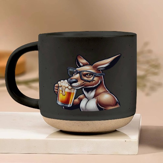 Kangaroo with Glasses Drinking Beer Pottery Mugs