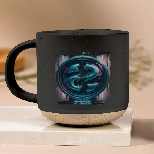 Zodiac sign Pisces in cyberpunk era Future Pottery Mugs
