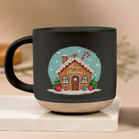 Cute Gingerbread House Merry Christmas Design Pottery Mugs