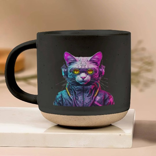 Cyberpunk Cat Warrior Pottery Mugs