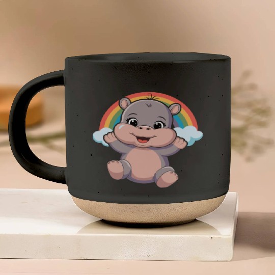 Happy Hippo with Rainbow Smiles Pottery Mugs