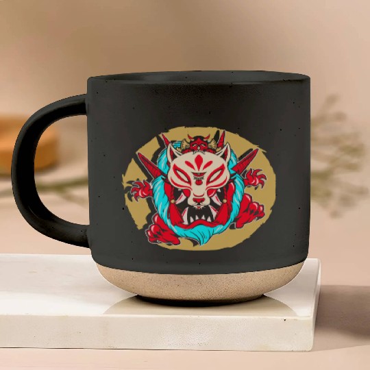 Kanji Japan Oni Demon Mask Ninja Samurai Pottery Mugs