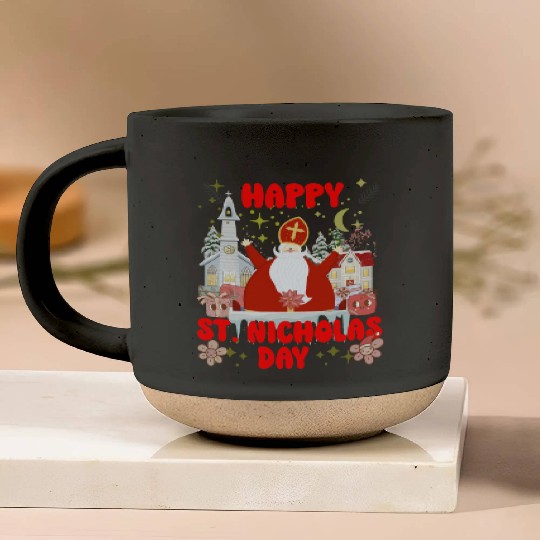Happy saint Nicholas dayretro logo Pottery Mugs