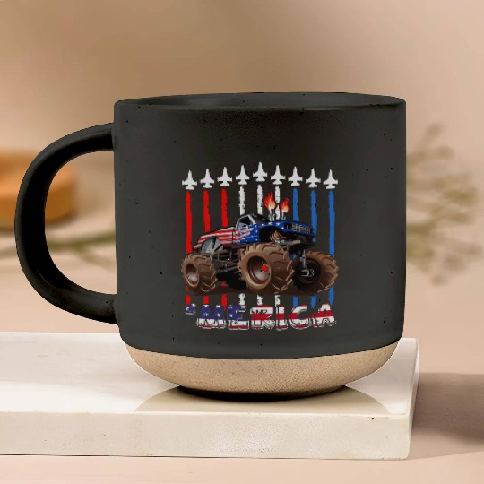 Merica Monster Truck US Flag Pottery Mugs