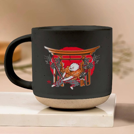 Kanji Japan Katana Ninja Cat Samurai Pottery Mugs