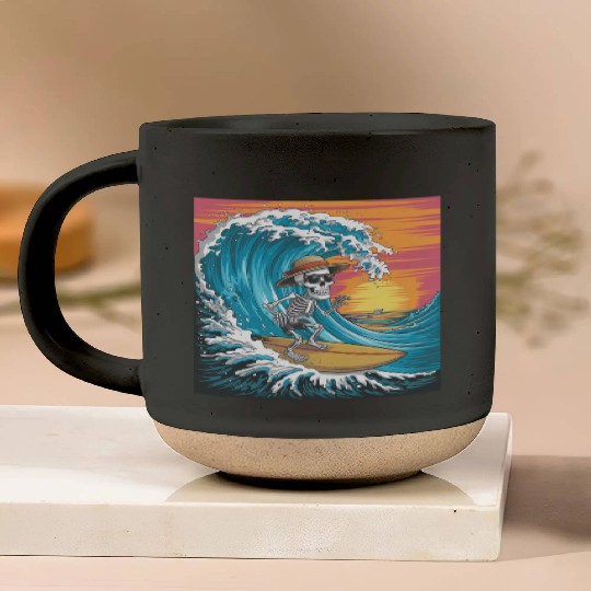 Surfing Skeleton Vibes Surfing Lifestyle Retro Pottery Mugs