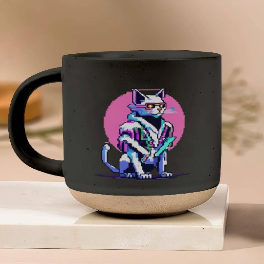 Cyberpunk Blade Cat Pottery Mugs