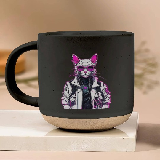 Cyberpunk Cat: Neon Outlaw Pottery Mugs