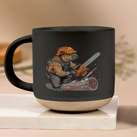 Beaver Lumberjack Chainsaw Pottery Mugs