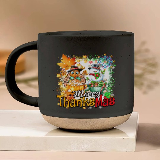 Merry Thanksmas Turkey Snowman Coffee latte cup Pottery Mugs