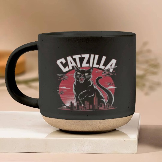 Catzilla Attacks City Design Pottery Mugs