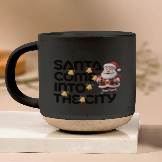 Festive Santa with Jingle Bells Design Pottery Mugs
