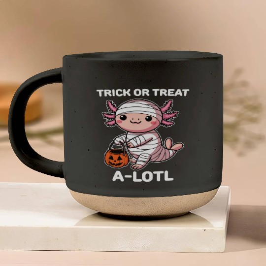 Funny Halloween Cute Axolotl Trick or Treat Pottery Mugs