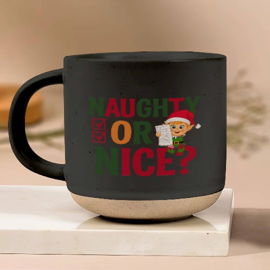 Naughty or Nice Elf Checklist Christmas Fun Pottery Mugs