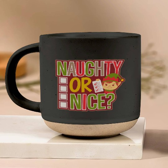 Playful Elf Naughty or Nice Holiday Fun Pottery Mugs