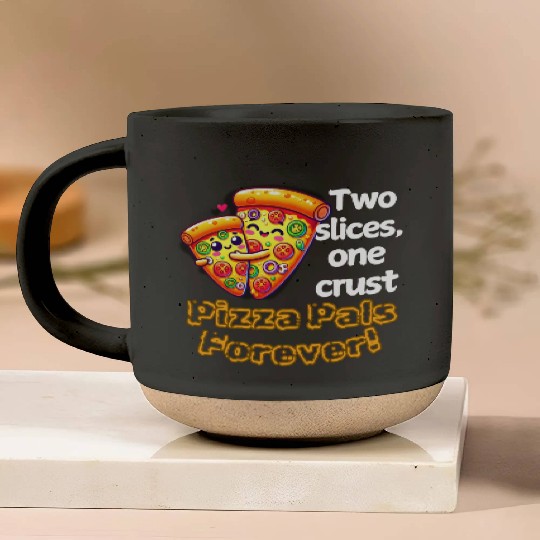 Cheesy Together: Two Slices, One Heart! Pottery Mugs