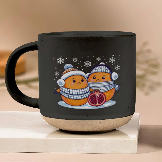 Cozy Winter Fruits: Oranges & Pomegranate Pottery Mugs