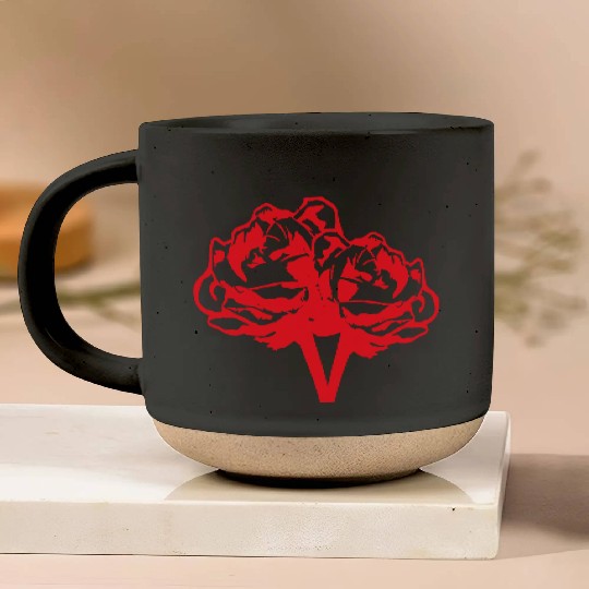 Two Beautiful Rose Blossom Leaf 2 Roses Bouquet Pottery Mugs