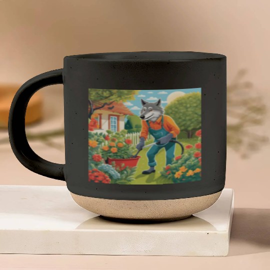 The Lone Wolf Tends His Garden Pottery Mugs