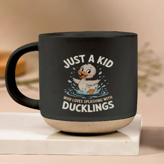 Just a Kid Who Loves Splashing with Ducklings Pottery Mugs