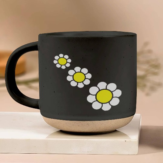 3 White Daisies Flowers Spring Summer Pretty Pottery Mugs