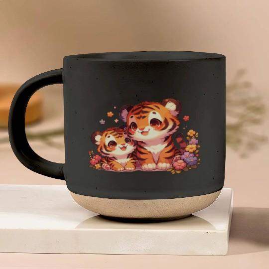 Adorable Tiger Cubs Surrounded By Flowers Pottery Mugs