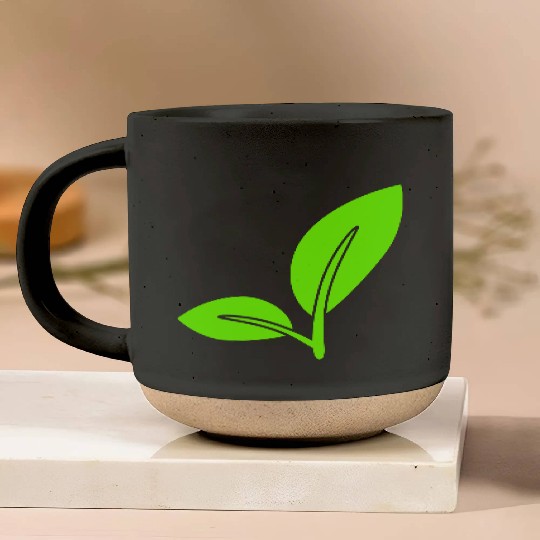 2 Green Beautiful Leaves Eco Spring Summer Nature Pottery Mugs