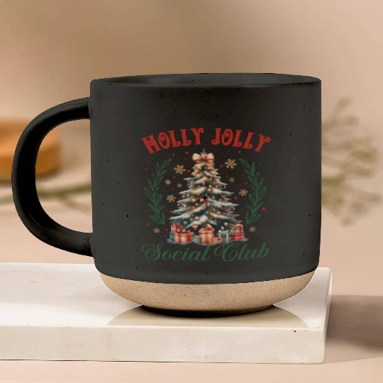 Holly Jolly Soociial Clubb Chrsitmas Pottery Mugs