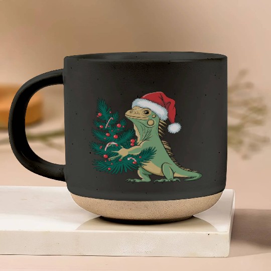 Christmas Tree Santa Iguana Pottery Mugs