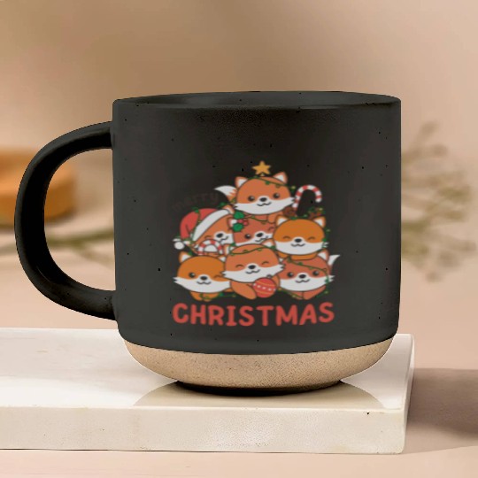 Fox Christmas Tree Merry Christmas Pottery Mugs