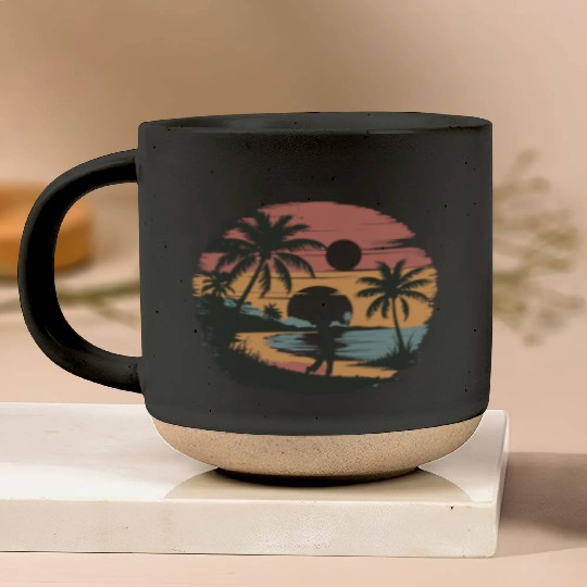 Coastal Golf Silhouette | Seaside Sun and Sports Pottery Mugs