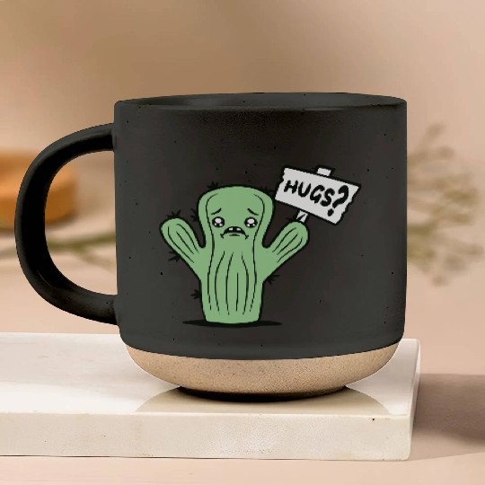 Funny Cactus Sad Face Hugs Sign Lonely Cry Comic Pottery Mugs