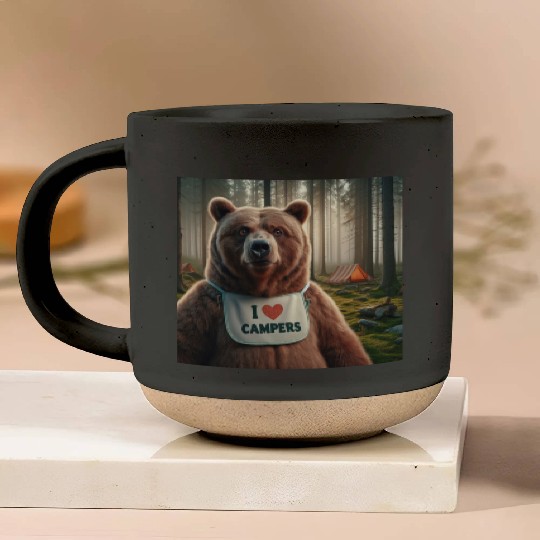 I love campers Grizzly bear with bib Pottery Mugs