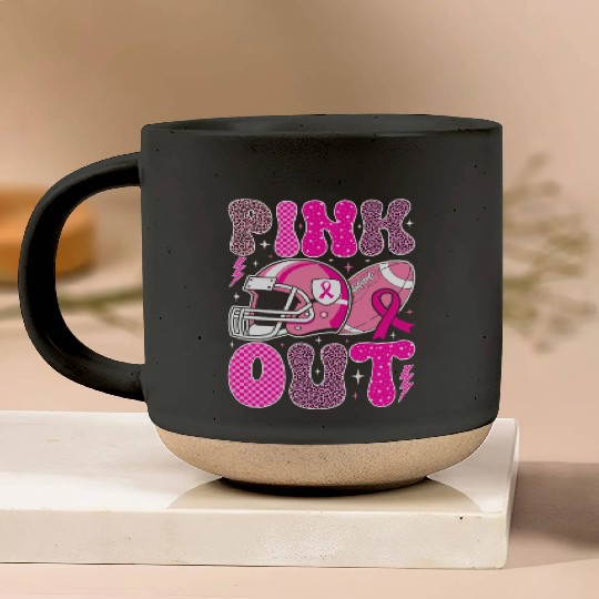 Pink Out Breast Cancer Football Mom Girls Women Pottery Mugs