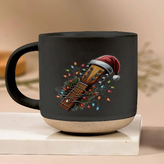 Guitar Player Guitarist Christmas Hat Xmas Pottery Mugs