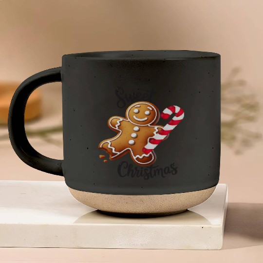 Happy gingerbread man with candy cane Pottery Mugs