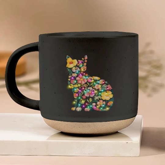 Floral Cat Silhouette nature santa christmas light Pottery Mugs