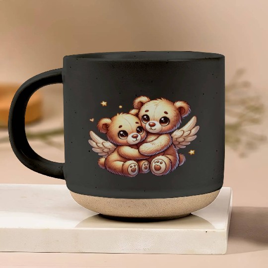 cute angel teddy bears in a loving embrace Pottery Mugs
