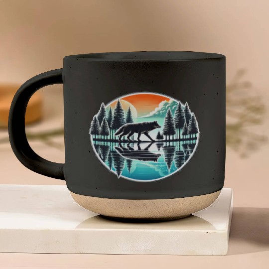 wolf forest Reflection Scenic Wilderness lovers Pottery Mugs