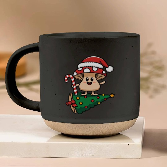 Christmas Mushroom Wearing Santa Hat Pottery Mugs