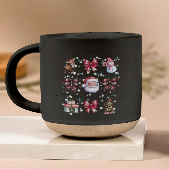 Christmas Coquette Bow, Cute Christmas Santa Pottery Mugs