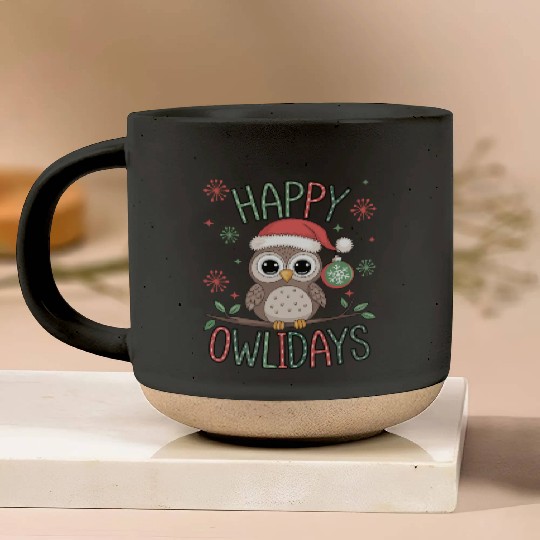 Happy Owlidays Funny Christmas Holidays Owl Lover Pottery Mugs