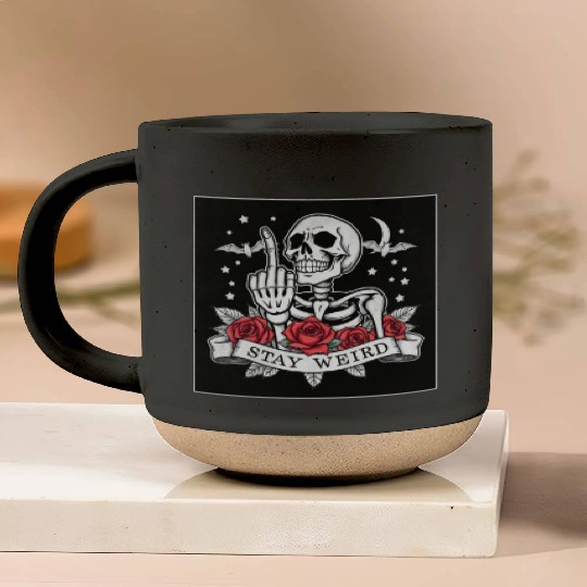 Stay weird skeleton middle finger Pottery Mugs