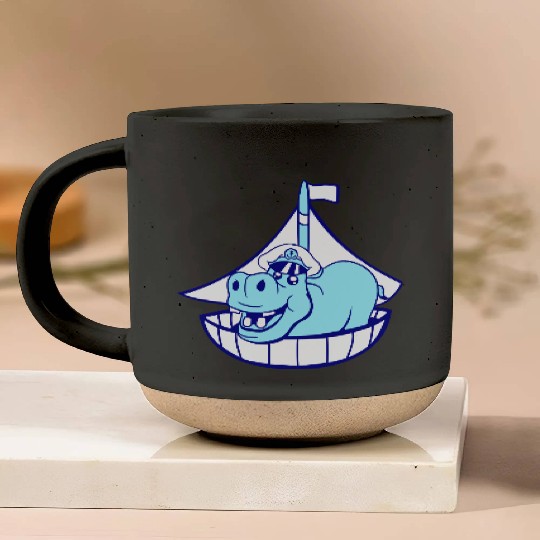 Funny Hippo Old Captain Sails Cute Cartoon Comic Pottery Mugs