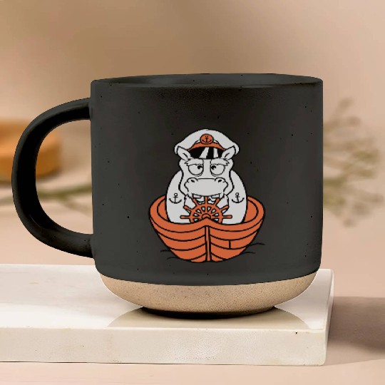 Funny Hippo Old Captain Sails Cute Cartoon Comic Pottery Mugs