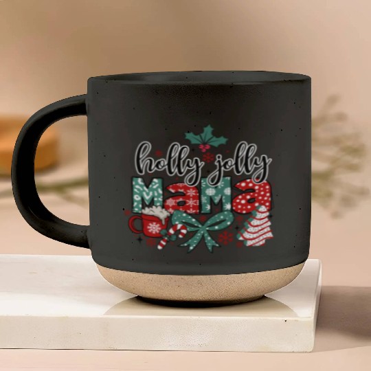 Holly Jolly Mama Coquette Bow Christmas Pottery Mugs