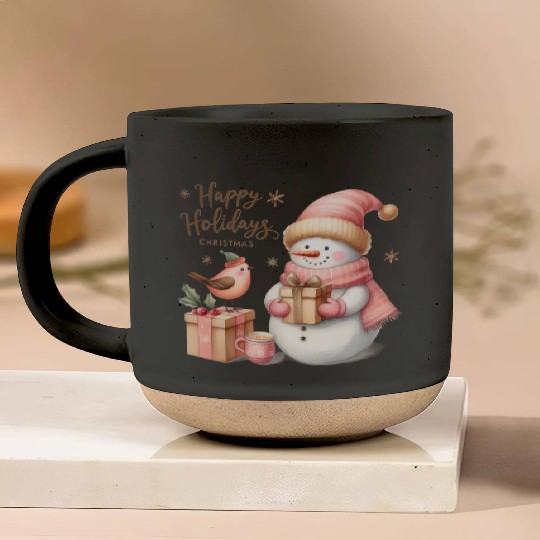 Happy Holidays, Merry Christmas Pottery Mugs