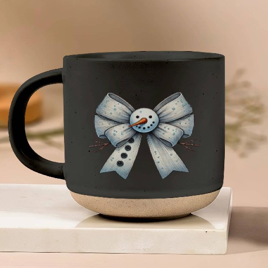 Snowman Coquette Bow, Merry Christmas Pottery Mugs